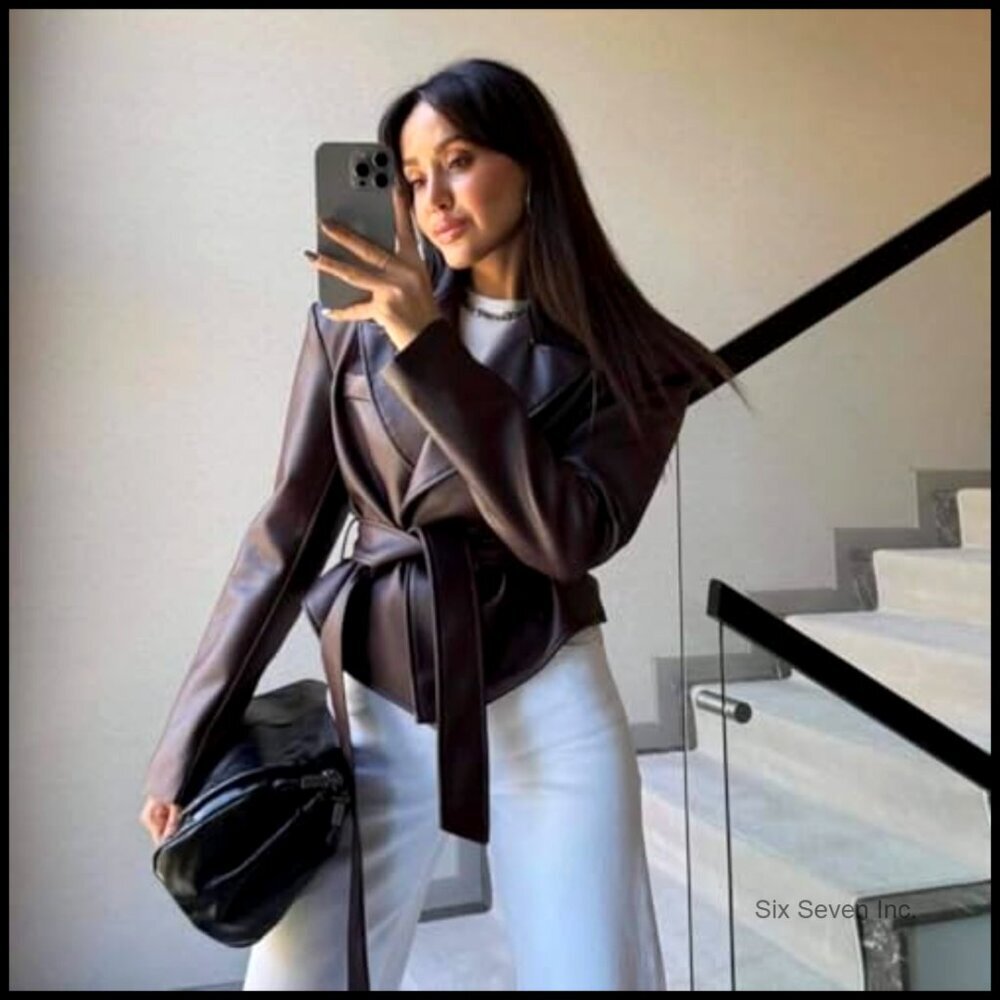 Faux Leather Biker Jacket Women Vintage Motorcycle Bomber Blazer Long Sleeve - Picture 4 of 7